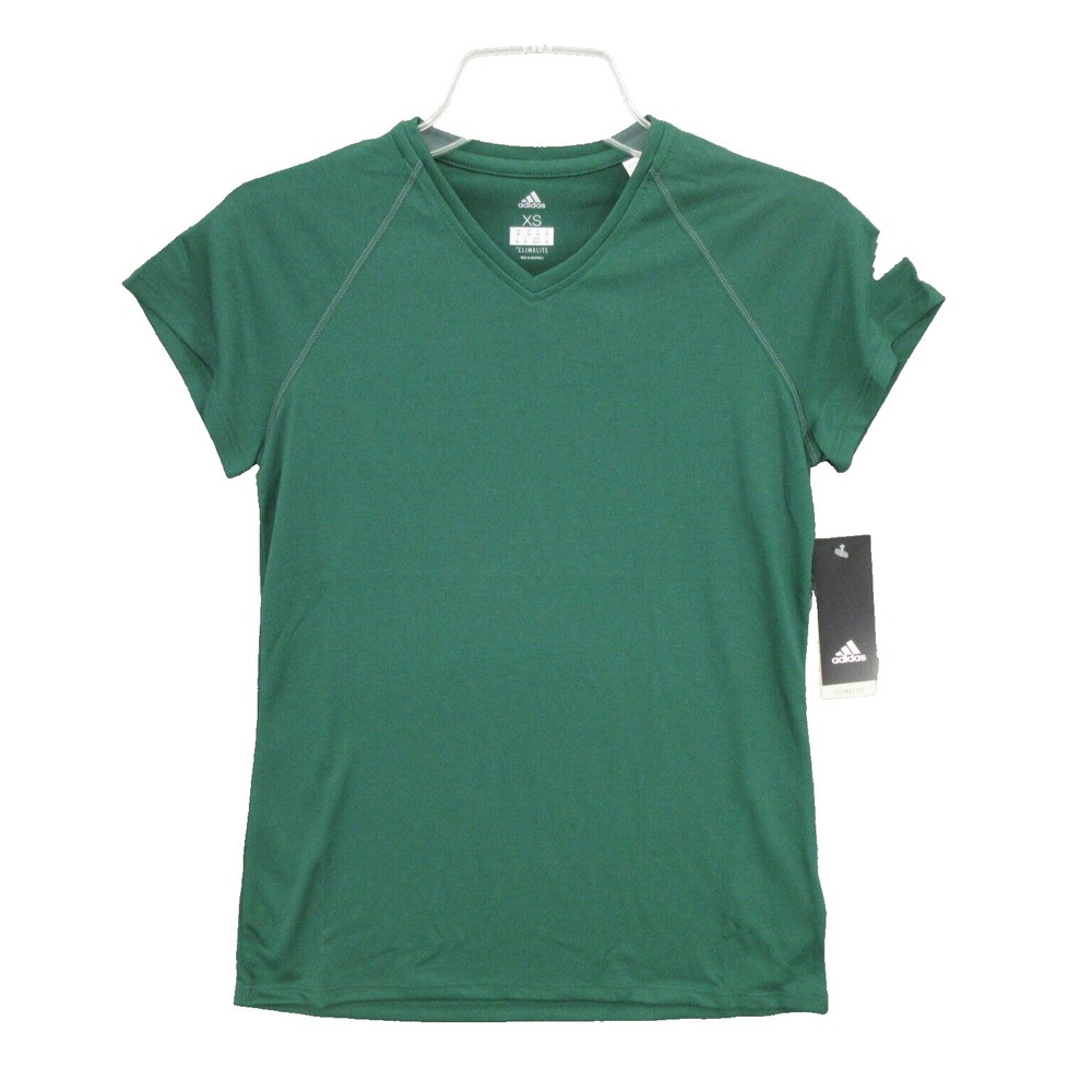 Adidas Mens Shirt Extra Small Climalite Dark Green Pullover V-Neck Short Sleeve